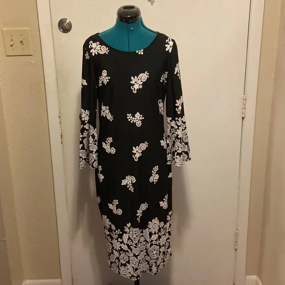 knitted dress white White Ribbed Knit Long Sleeves Dress Medium